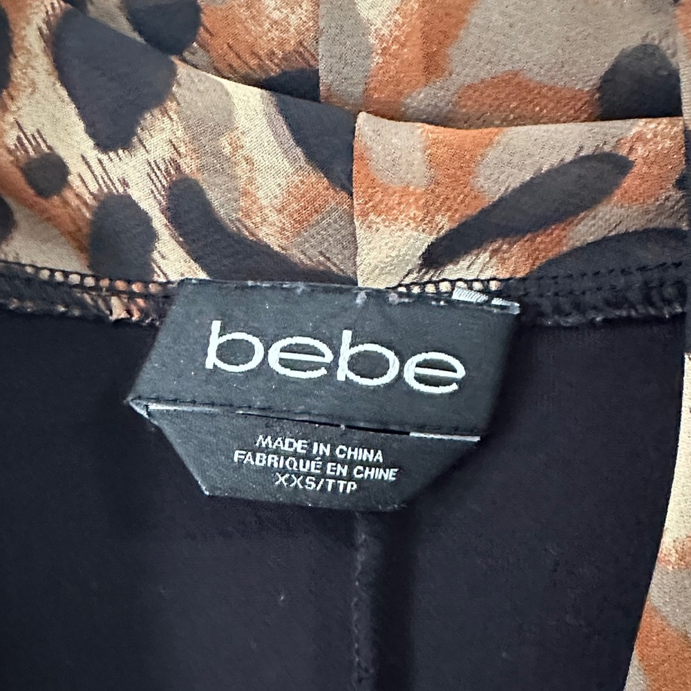 bebe Leopard Print Cowl-Front Long Sleeve Bodysuit - Brown/Black size XXS - Picture 2 of 12